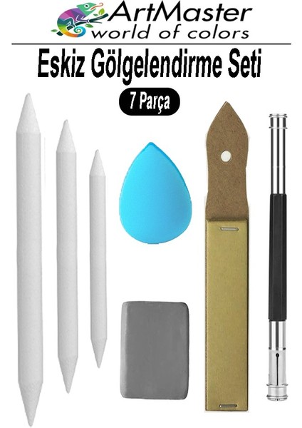 Eskiz Gölgelendirme Seti 7 Parça 1 Paket Kalem Uzatma Aparatı Karakalem Kalem Zımparası Pastel Dağıtıcı Resim Sanatı