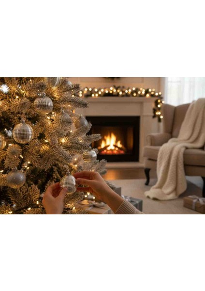 Yılbaşı ve Özel Günler Süs Topları 5 cm 6 Ad Parlak Gümüş Çizgili indirimleri