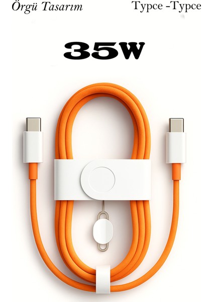 Apple iPhone 15 16 17 Plus Pro Max Uyumlu 35W Destekli Hasır Örgü Sarj Kablosu