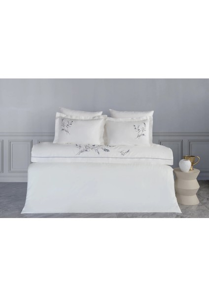 Çift Kişilik Dantela Sementa Antrasit Nakışlı Pamuk Saten Nevre. Takımı