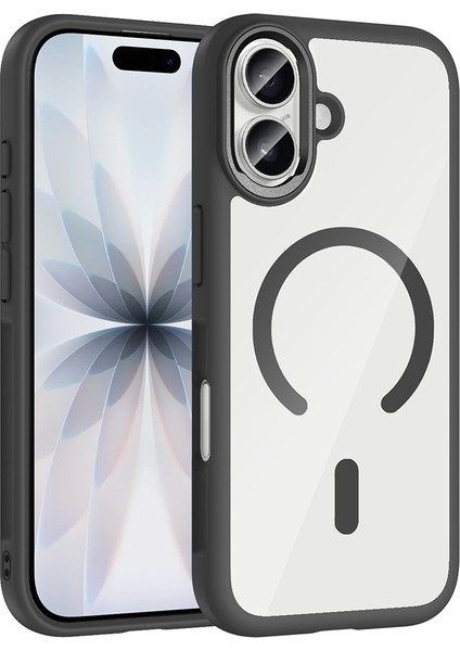 iPhone 17 Kılıf M-Safe Şarj Özellikli Metal Kamera Çerçeveli Zore Tiko Kapak - Siyah