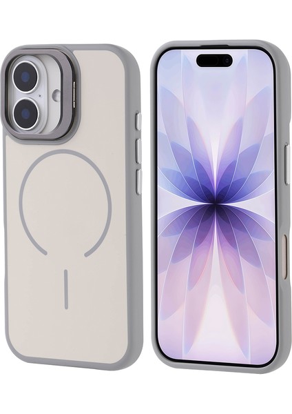 iPhone 17 Kılıf M-Safe Şarj Özellikli Kamera Standlı Zore Notron Kapak - Gri