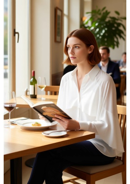 Kadın Dokuma Gömlek Volan Detaylı Uzun Kol Oversize Kesim Günlük ve Özel Anlar Için Modern modelleri