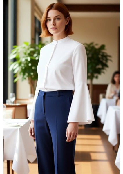 Kadın Regular Kesim Hakim Yaka Uzun Ispanyol Kol Dokuma Gömlek ve Konforu Fonksiyonel Spor fiyatları