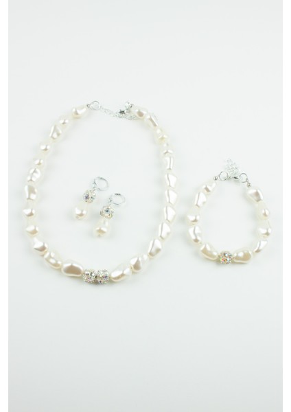 Barok Inci Taşlı Rondela Detay Kolye Bileklik Küpe Üçlü Set fiyatları