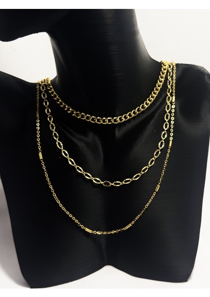 3 Sıralı Altın Katman Zincir Kolye fiyatları