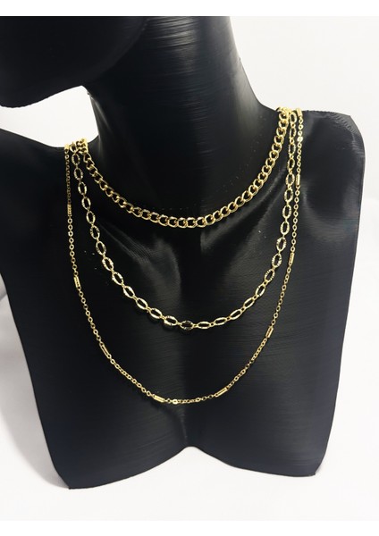 3 Sıralı Altın Katman Zincir Kolye modelleri