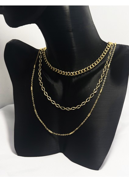 3 Sıralı Altın Katman Zincir Kolye indirimleri