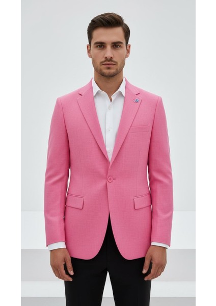 Açık Pembe Erkek Slim Fit Tek Düğmeli Blazer Ceket – Astarlı, Şık ve Modern Kesim