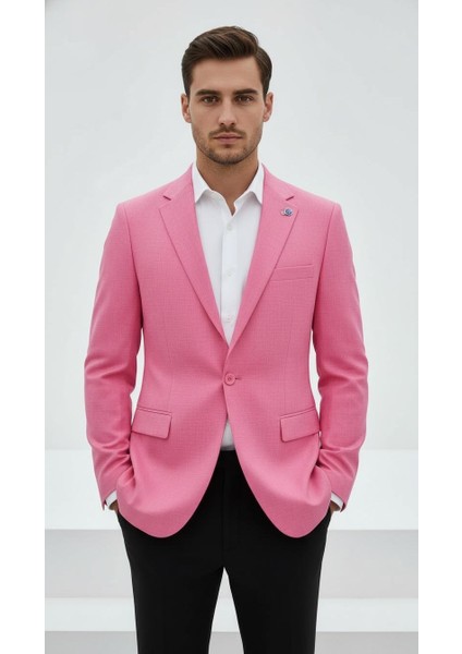 Açık Pembe Erkek Slim Fit Tek Düğmeli Blazer Ceket – Astarlı, Şık ve Modern Kesim modelleri
