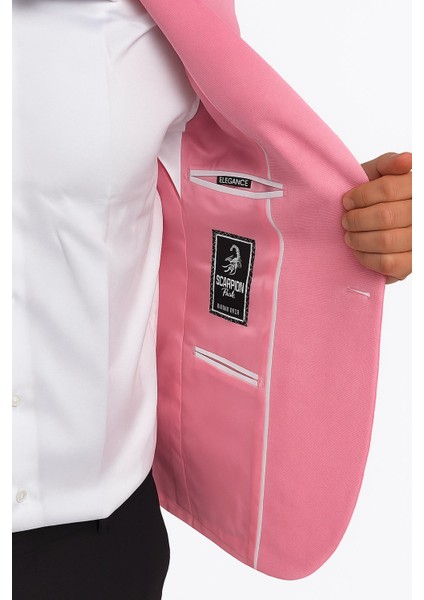 Açık Pembe Erkek Slim Fit Tek Düğmeli Blazer Ceket – Astarlı, Şık ve Modern Kesim