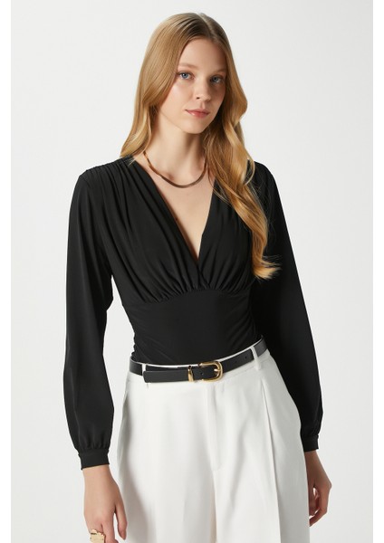 Kadın Sante V Yaka Siyah Yumuşak Sandy Bluz fiyatları