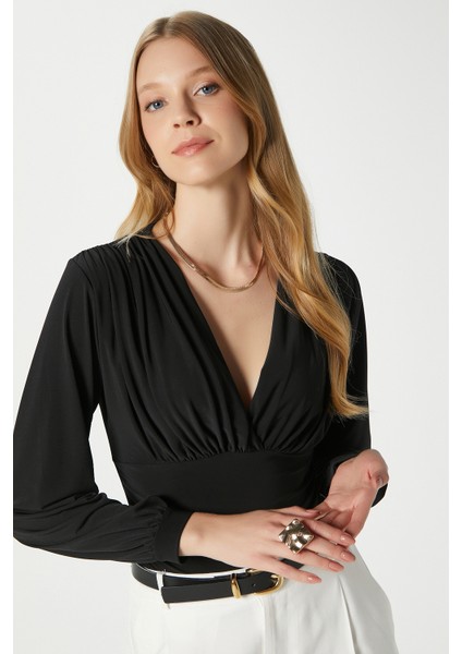 Kadın Sante V Yaka Siyah Yumuşak Sandy Bluz indirimleri