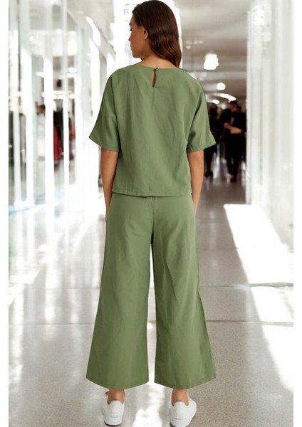 İkili Alt Üst Kısa Kollu Keten Takım