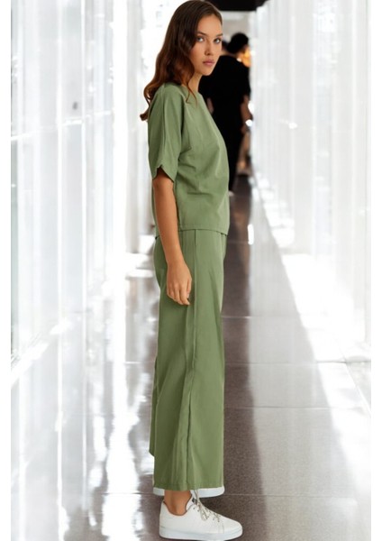 İkili Alt Üst Kısa Kollu Keten Takım