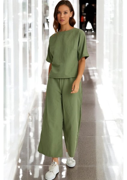 İkili Alt Üst Kısa Kollu Keten Takım