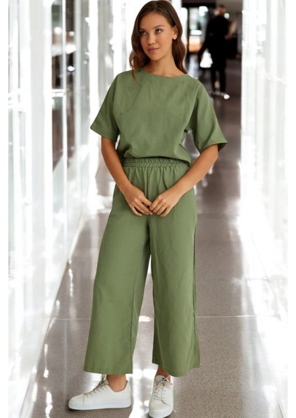 İkili Alt Üst Kısa Kollu Keten Takım