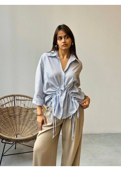 Önü Büzgü Detaylı Çizgili Gömlek fiyatları