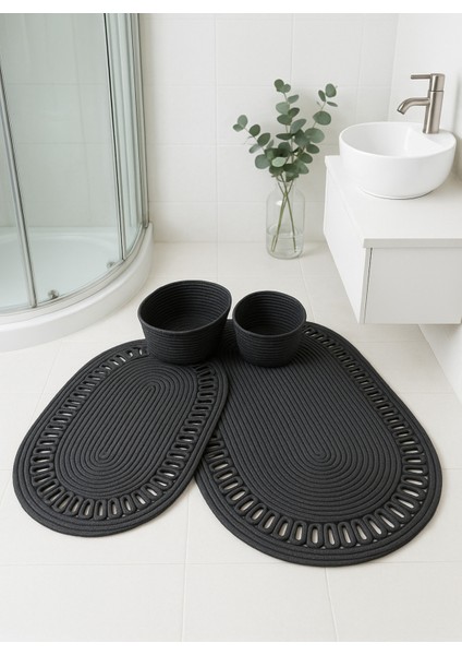 Terra 4’lü Banyo Seti – 2’li Oval Paspas & 2’li Oval Sepet, Doğal Halat Dokuma, El Yapımı - Premium modelleri