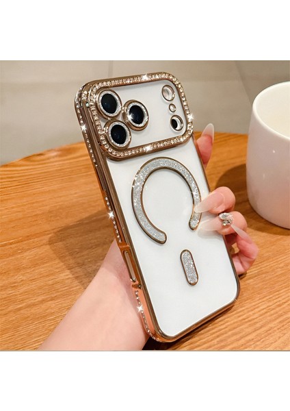 Iphone 17 Promax Uyumlu Şeffaf Taşlı Magsafe Özellikli Kılıf