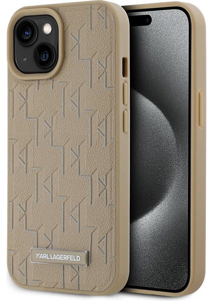 iPhone 15 Kılıf Karl Lagerfeld Orjinal Lisanslı Magsafe Şarj Özellikli Kl Yazılı Hot Stamp Krem