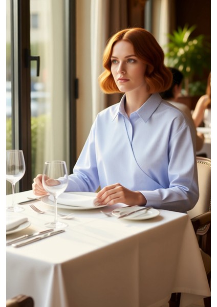 Kruvaze Yaka Çizgili Gül Detaylı Kadın Gömleği Fonksiyonel Dayanıklı Kaliteli Konforlu Şık fiyatları