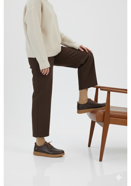 Kadın Hakiki Deri Ortopedik Lastik Bağcıklı Yumuşak Mevsinlik Günlük Ayakkabı BD25/MA2610