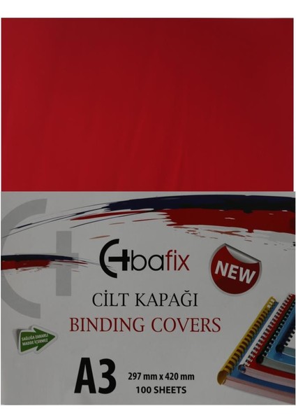 Bafix Cilt Kapağı Plastik Opak A3 160 Mıc KIRMIZI-100-PKT