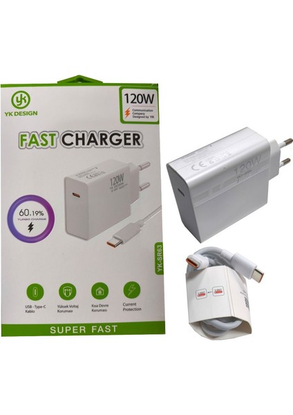 Yk Design 120WATT Turbo Hızlı Şarj Xiaomi , Samsung Uyumlu YK-SR63 fiyatları