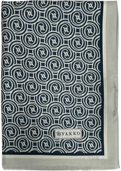 Twill Ipek Şal - Yeni Monogram - Lacivert Ekru