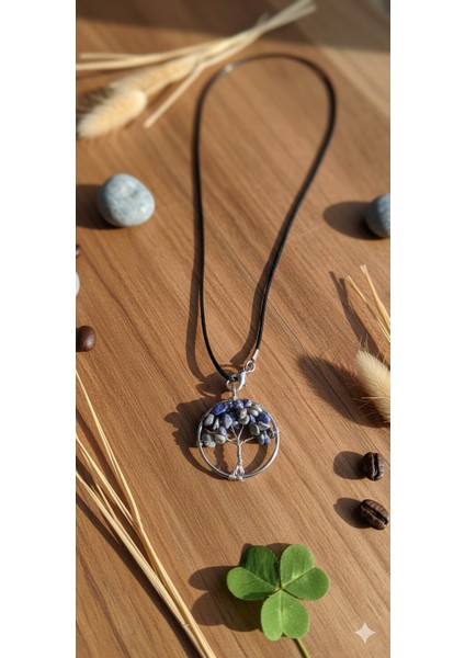 Hayat Ağacı Lapis Lazuli Kolye - Paslanmaz Çelik Siyah Zincirli Doğal Taş Kolye fiyatları