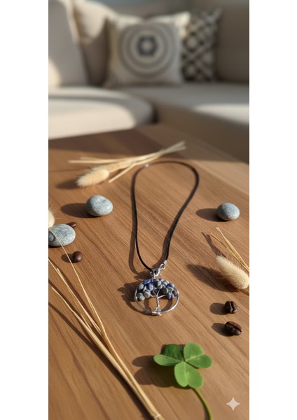 Hayat Ağacı Lapis Lazuli Kolye - Paslanmaz Çelik Siyah Zincirli Doğal Taş Kolye fırsatları