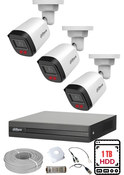 Dahua 3 Kameralı Gece Görüşlü Su Geçirmez Full Hd Güvenlik Kamerası Seti 1tb