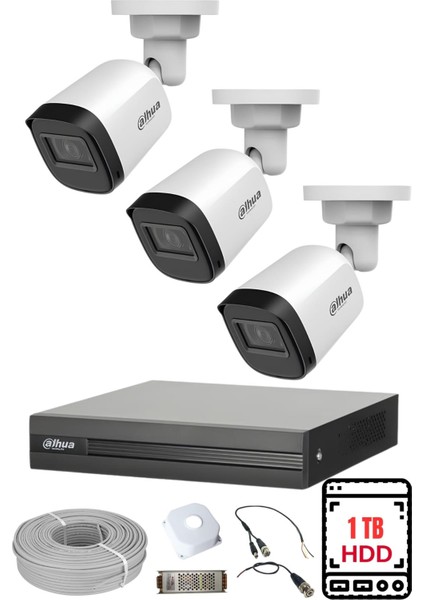 Dahua 3 Kameralı Gece Görüşlü Su Geçirmez Full Hd Güvenlik Kamerası Seti 1tb fiyatları