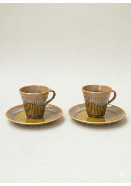 El Yapımı Seramik 2 Kişilik Kahve Fincan Takımı