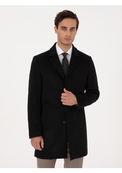 Erkek Siyah Slim Fit Yün Kaşmir Karışımlı Palto 50315262-VR046 modelleri
