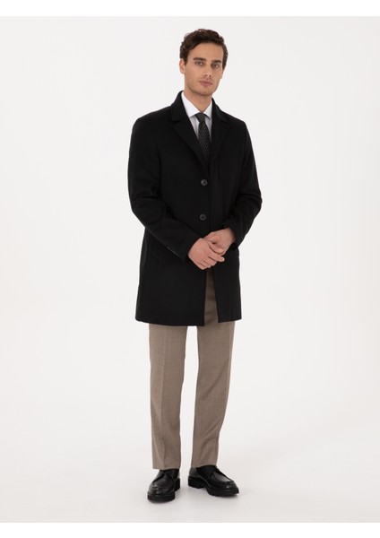 Erkek Siyah Slim Fit Yün Kaşmir Karışımlı Palto 50315262-VR046 fırsatları