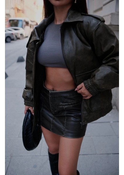 Suni Deri Pilot Ceket -Vlmr