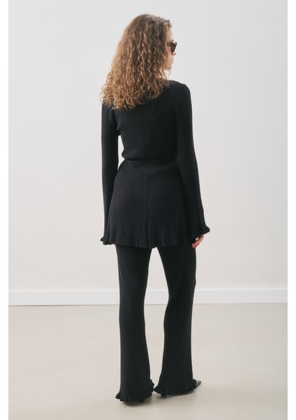 Volanlı Lastik Örgü Tunik Siyah indirimleri