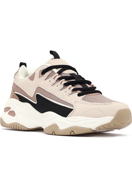 Kadın Bej Bağcıklı Kalın Tabanlı Sneaker 25AFD494314