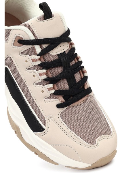 Kadın Bej Bağcıklı Kalın Tabanlı Sneaker 25AFD494314