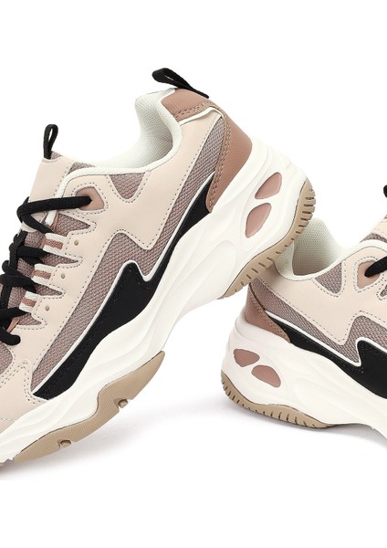 Kadın Bej Bağcıklı Kalın Tabanlı Sneaker 25AFD494314