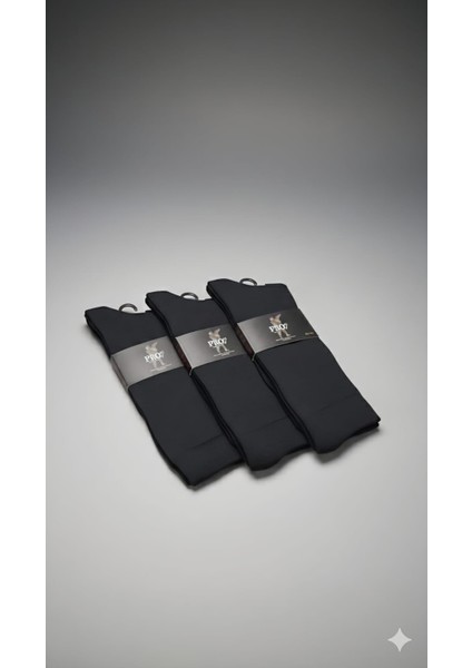 Asker Havlu Pamuk Uzun Çorap; Dikişsiz 3'lü Paket; Siyah Renk (41-44 Numara)