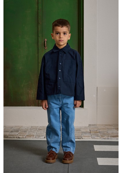 Kanguru Cepli Oversize Gömlek Lacivert