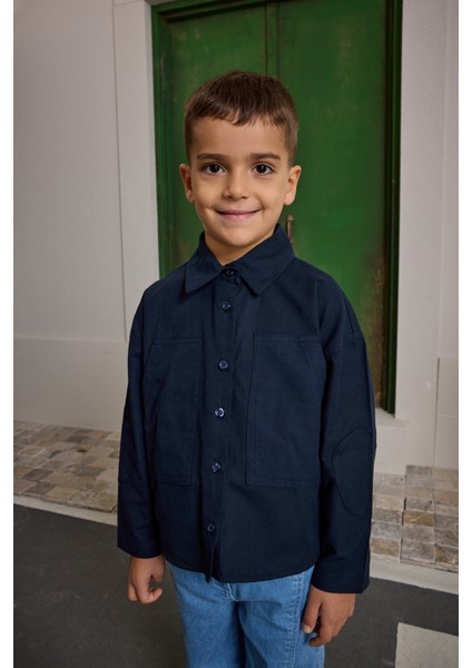 Kanguru Cepli Oversize Gömlek Lacivert fırsatları