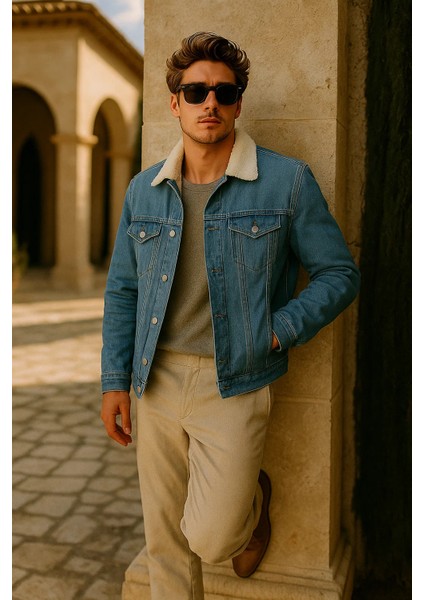 Erkek Kışlık Premium Günlük Içi Kürk A.mavi Kot Ceket modelleri