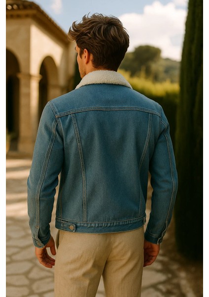 Erkek Kışlık Premium Günlük Içi Kürk A.mavi Kot Ceket