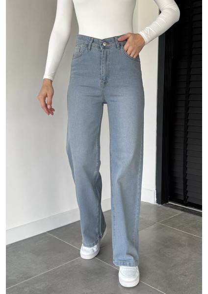 Kadın Yüksek Bel Palazzo Jean Kot Pantolon P-00019045