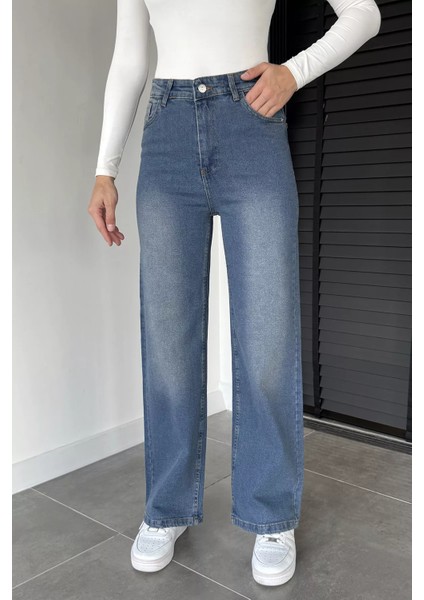 Kadın Yüksek Bel Palazzo Jean Kot Pantolon P-00019045