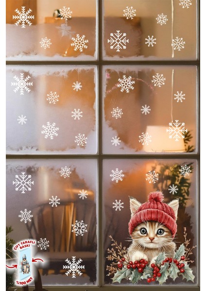 Sevimli Kedi & Kar Taneleri Cam Süsü – Çift Taraflı Baskı %100 Net Görünüm - Yılbaşını Bekleyen Kedi fiyatları